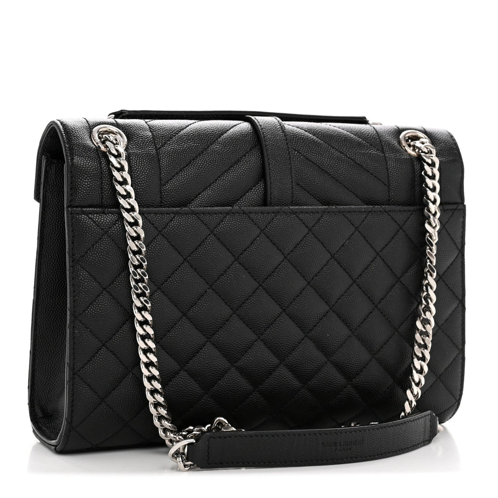 Grain De Poudre Textured Mixed Matelasse Triquilt Medium Monogram Satchel Black