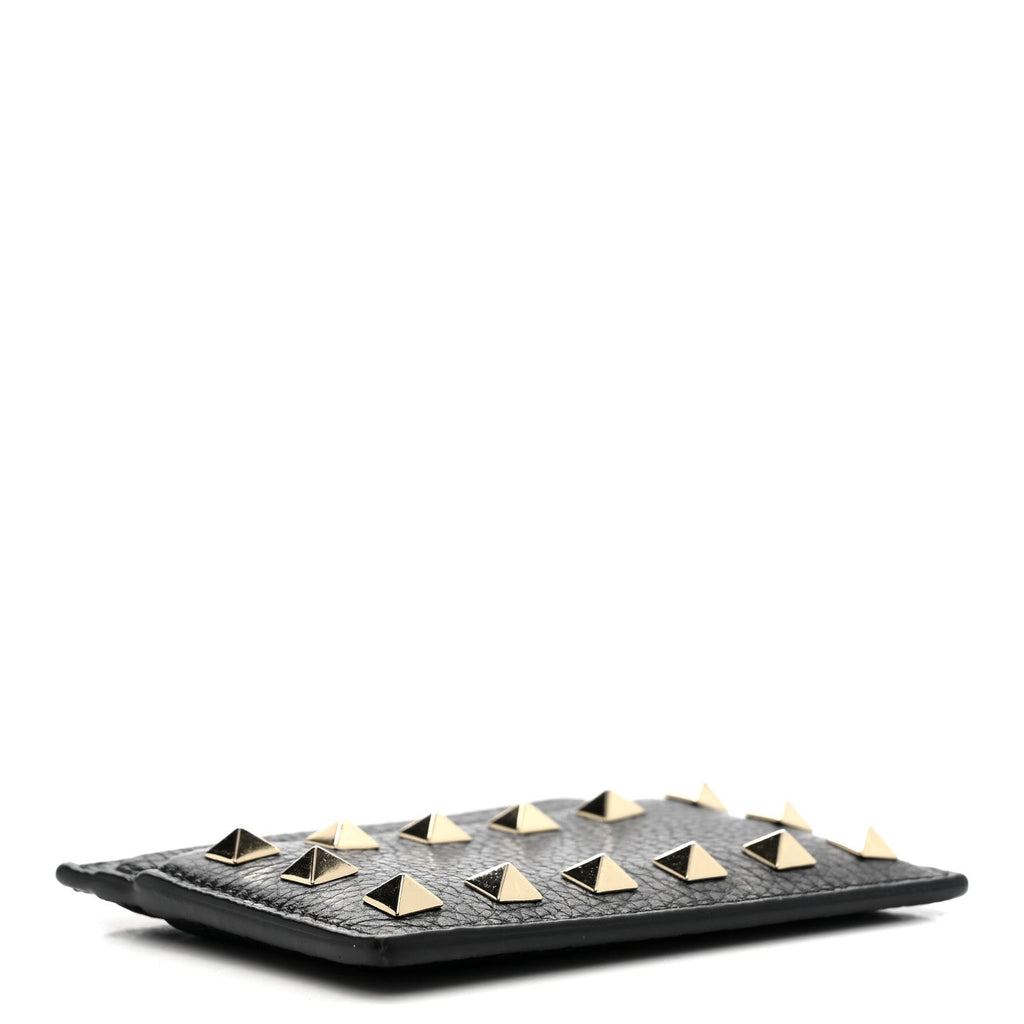 Pebbled Calfskin Rockstud  Holder Black