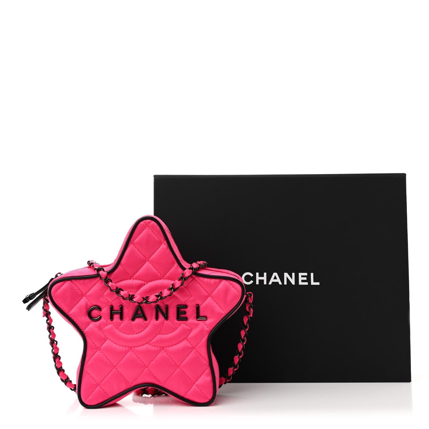 Satin Quilted Walk of Fame Star Bag Fuchsia Black