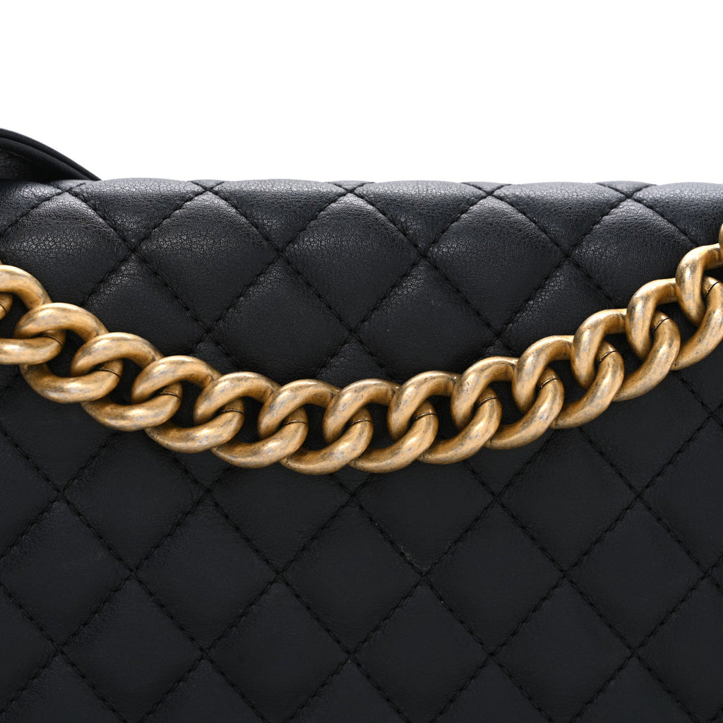 Lambskin Quilted Medium Boy Flap Black