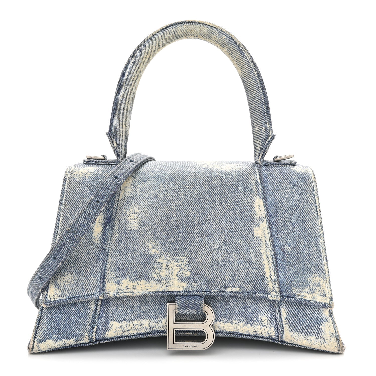 Nappa Denim Printed Hourglass Top Handle Bag Small Denim Blue