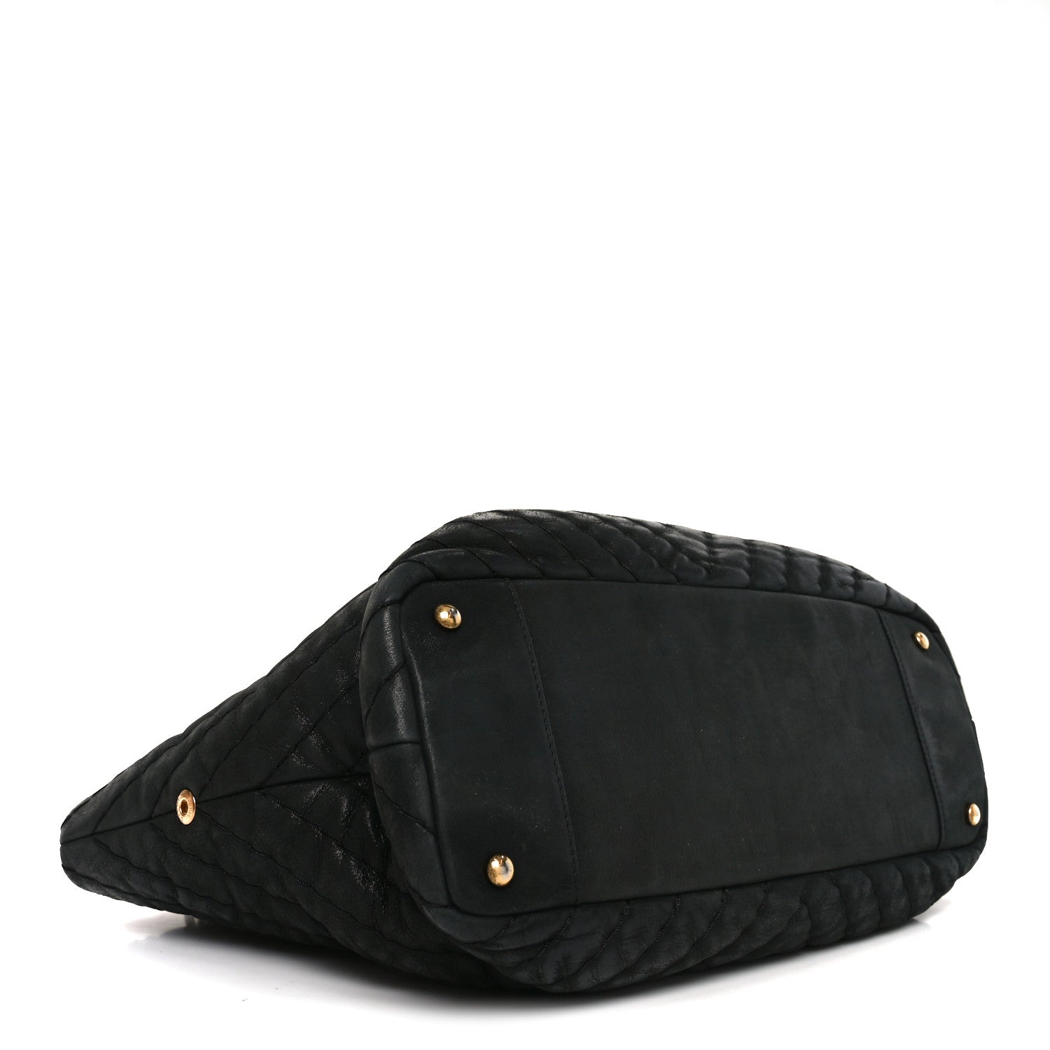 Calfskin Chevron Quilted Surpique Tote Black