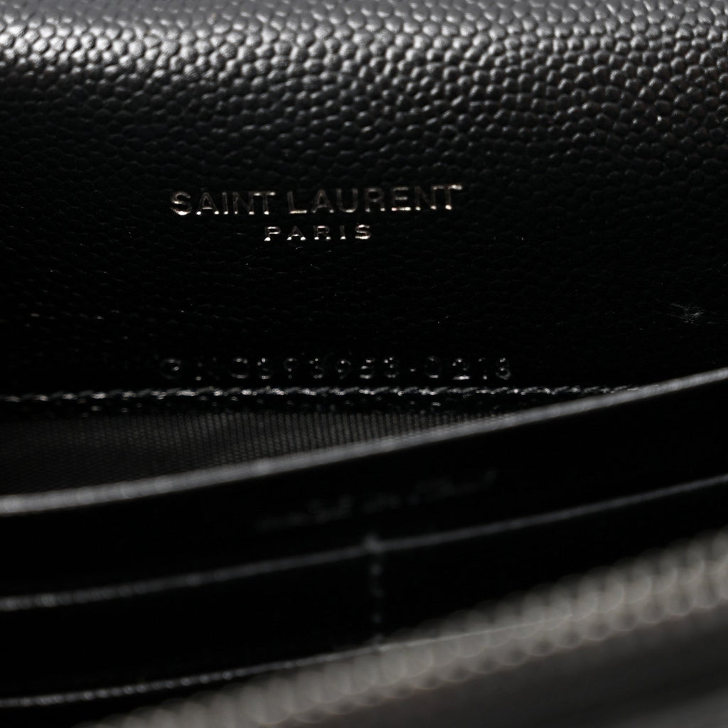 Grain De Poudre Matelasse Chevron Monogram Monochrome Envelope Chain Wallet Black