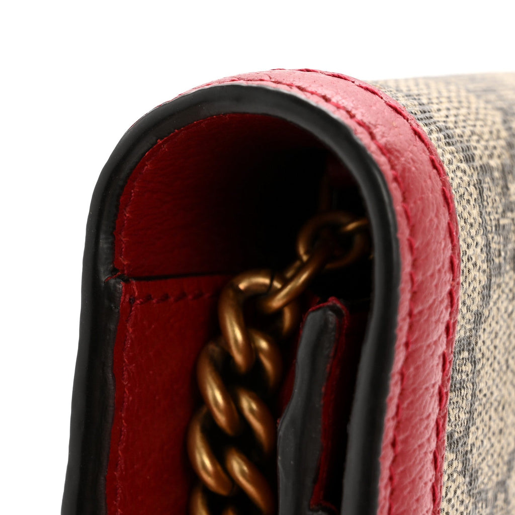 GG Supreme Monogram Web Queen Margaret Chain Wallet Red