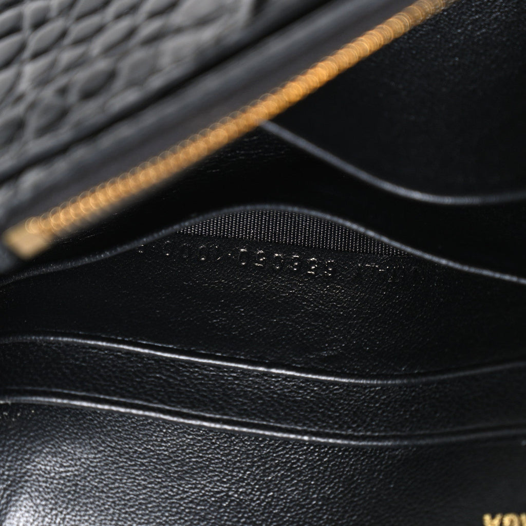 Shiny Calfskin Crocodile Embossed Hourglass Chain Bag Black