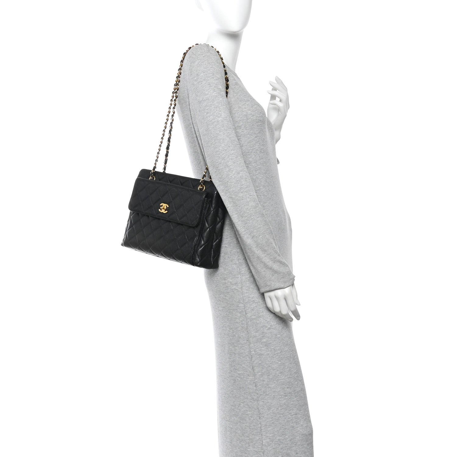 Caviar Quilted Flap Shoulder Bag Black