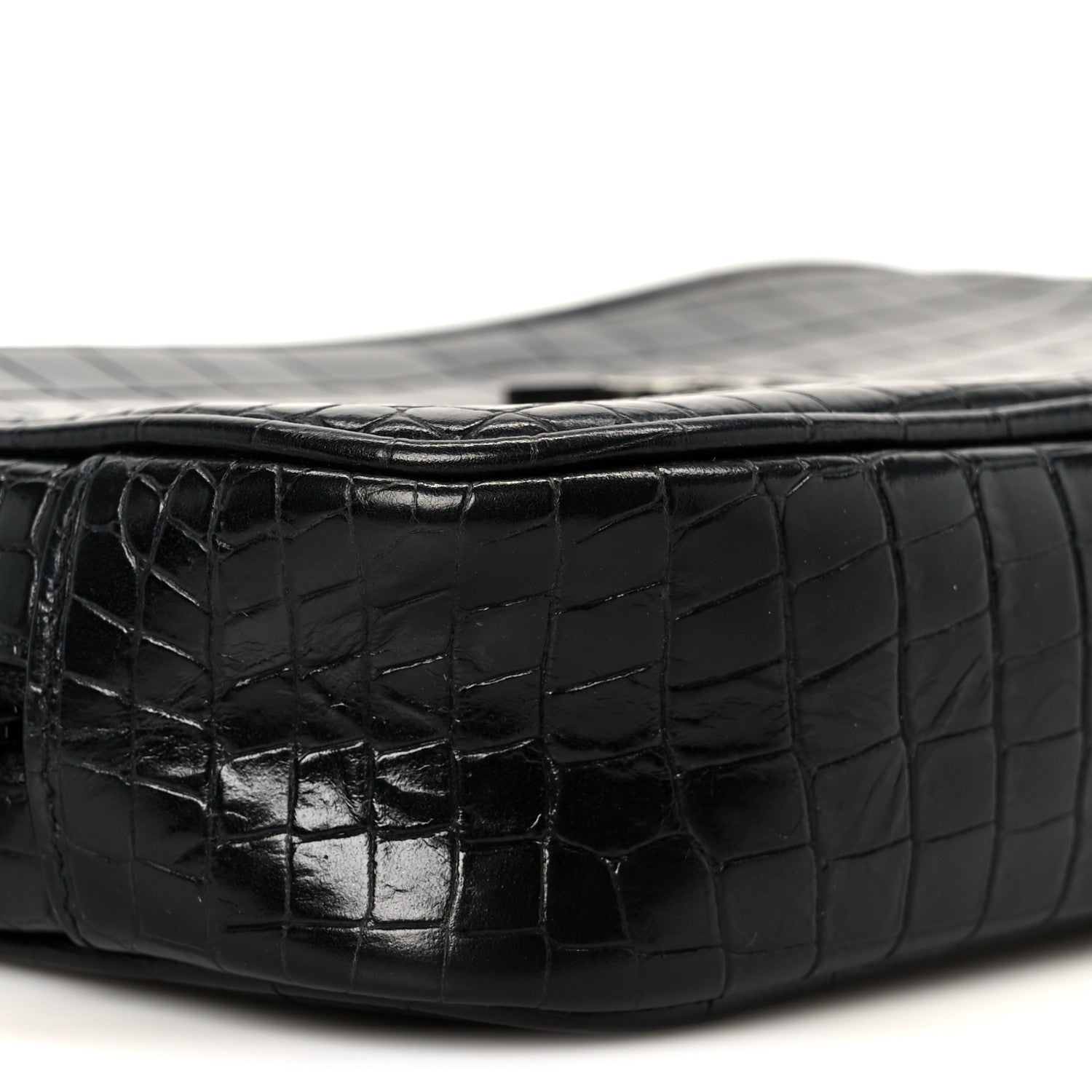 Calfskin Crocodile Embossed Monogram Mini Lou Camera Bag Black