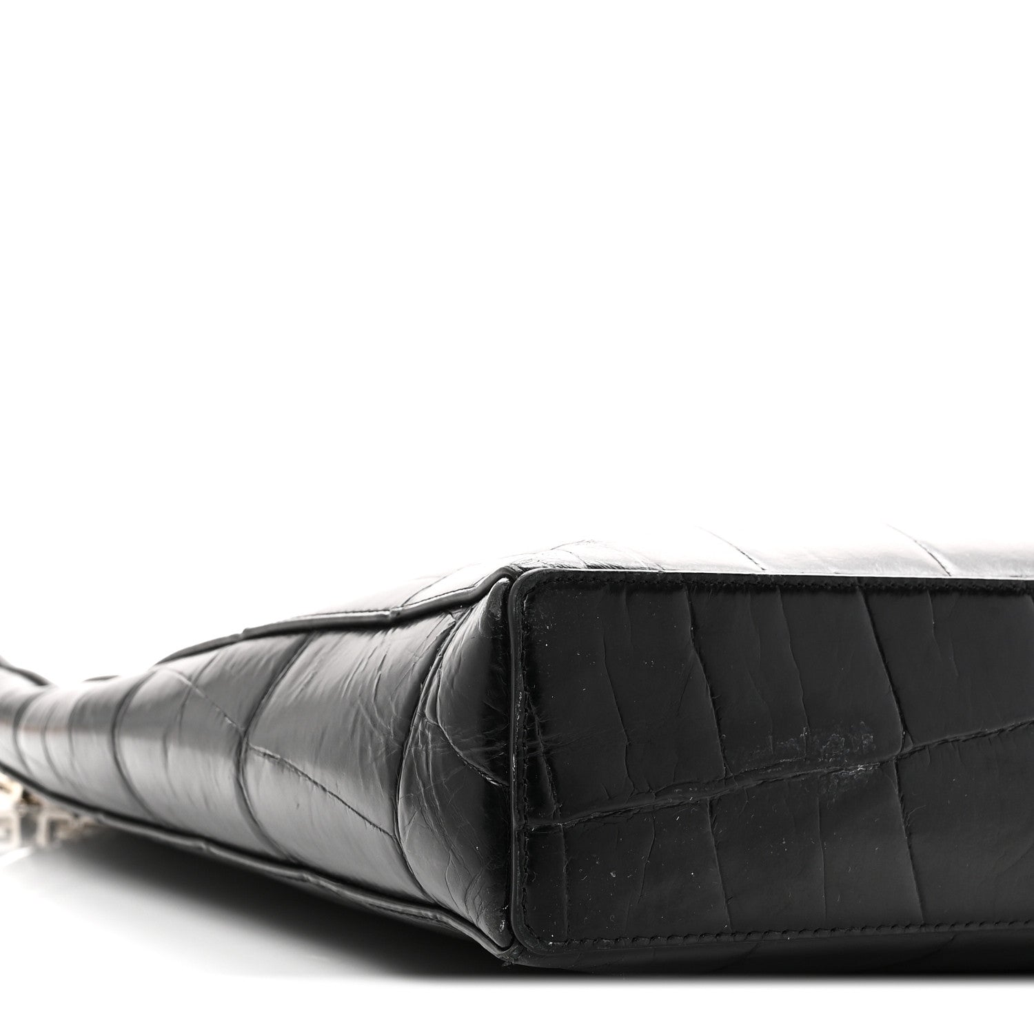 Calfskin Crocodile Embossed Large Cut Out Shoulder Bag Black