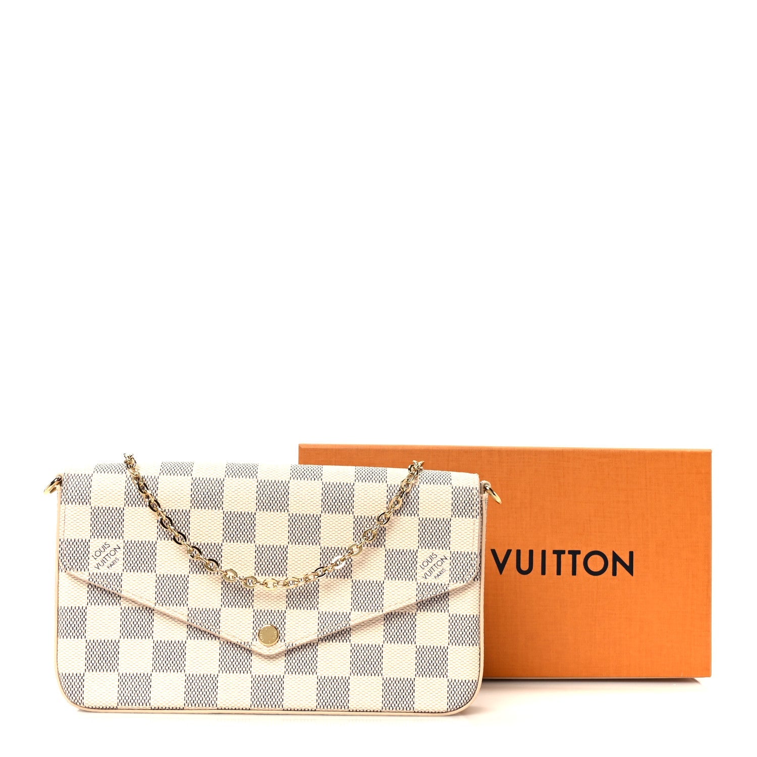 Damier Azur Pochette Felicie Chain Wallet Rose Ballerine