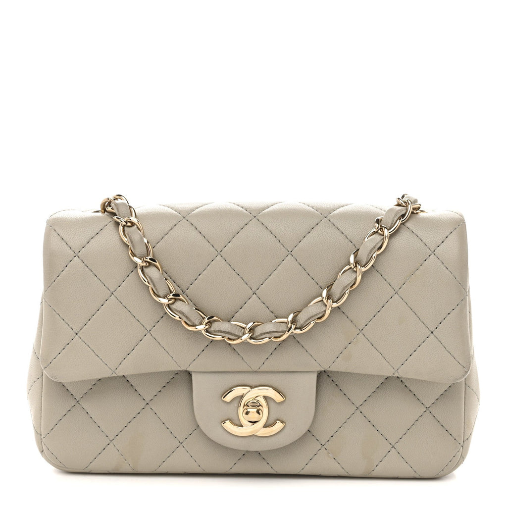 Lambskin Quilted Mini Rectangular Flap Grey
