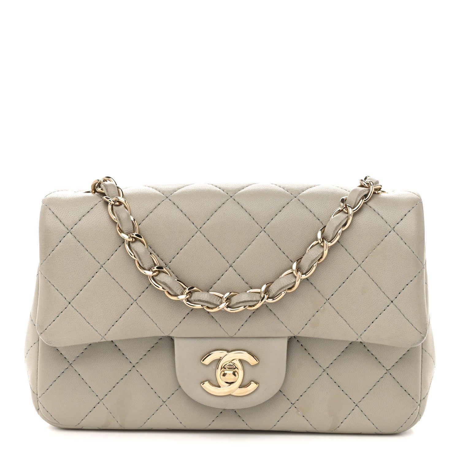 Lambskin Quilted Mini Rectangular Flap Grey
