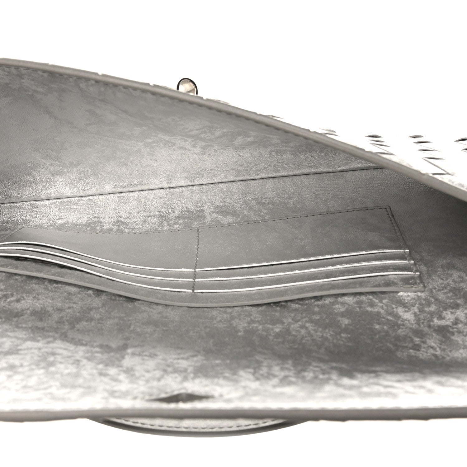 Metallic Lambskin Intrecciato Long Andiamo Top Handle Clutch Silver