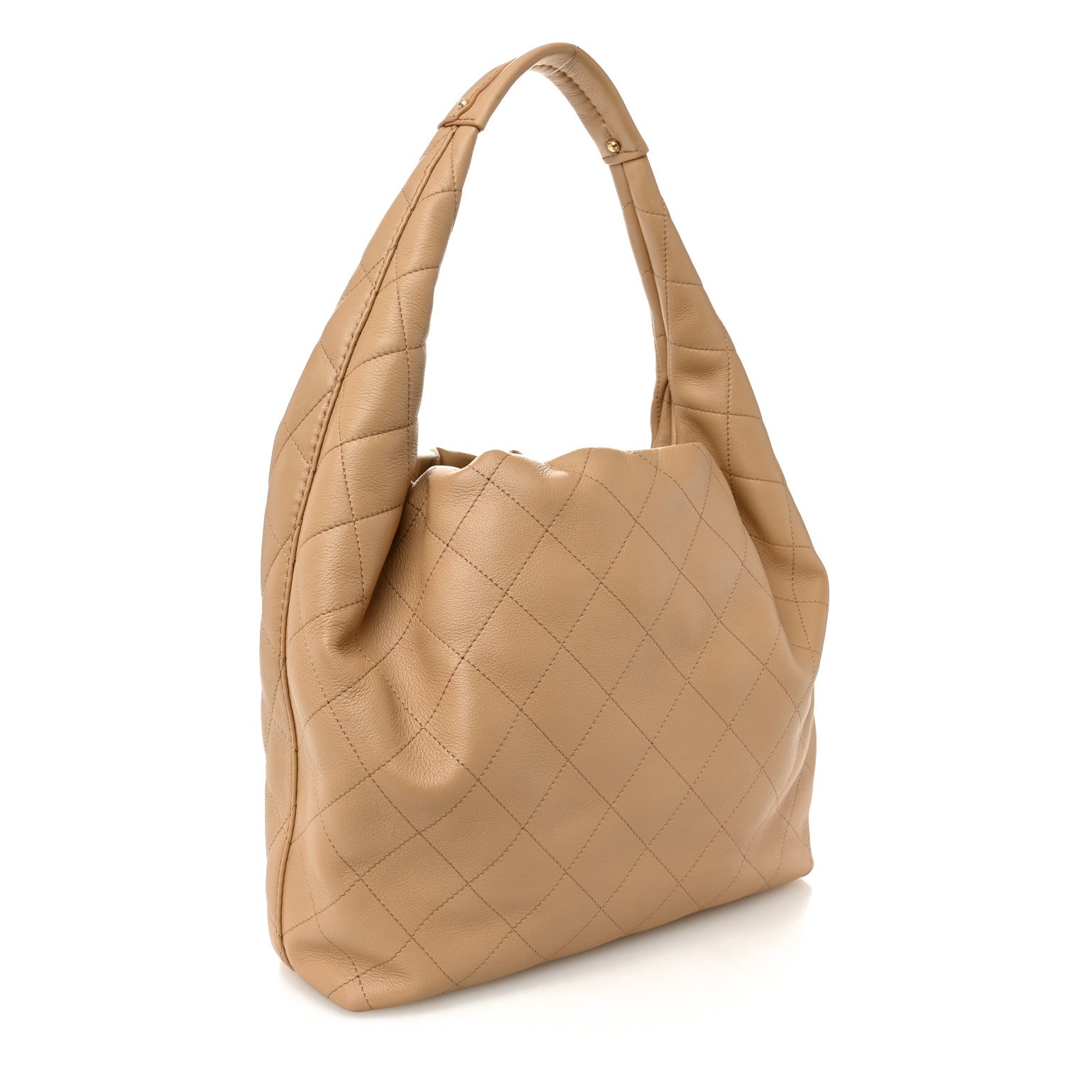 Calfskin Quilted Small Maxi Hobo Beige