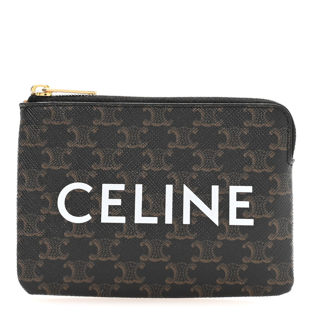 Triomphe Canvas Logo Coin and  Pouch With Hook Black