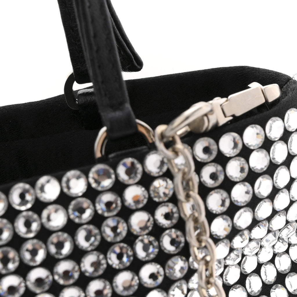 Satin Crystal Metal Triangle Logo Chain Crossbody Handbag Cristal