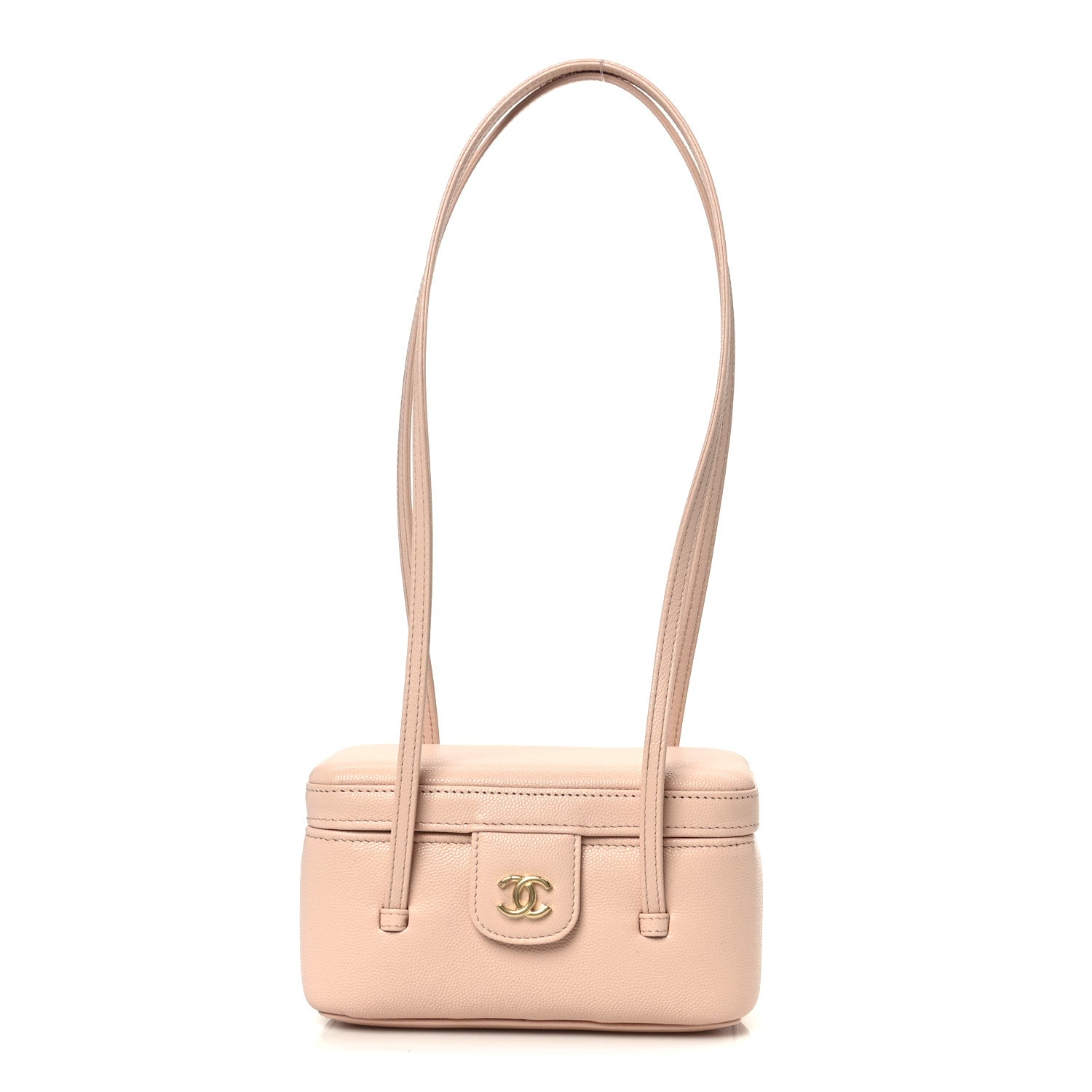 Shiny Caviar Preppy Coco Long Vanity With Strap Light Pink