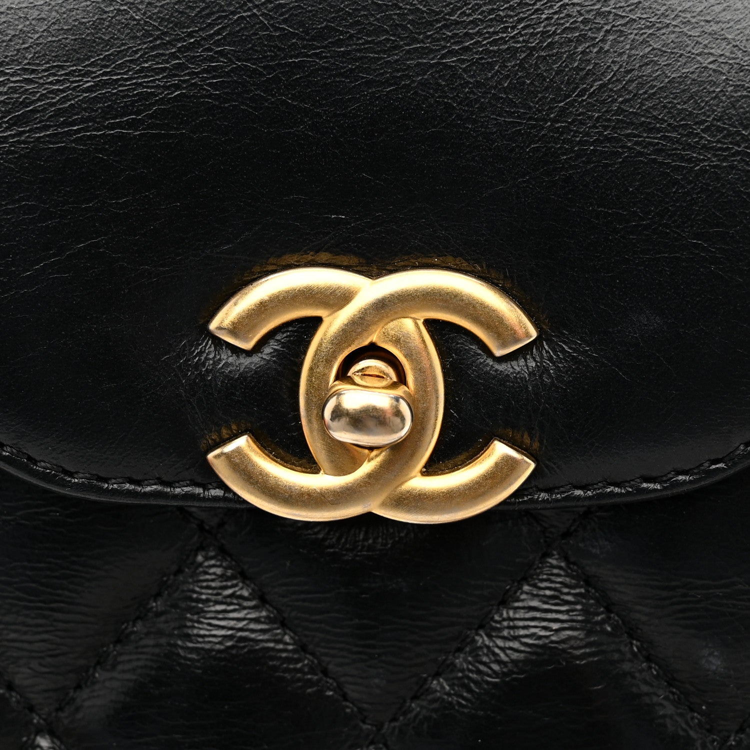 Shiny Aged Calfskin Quilted Nano Kelly Shopper Black