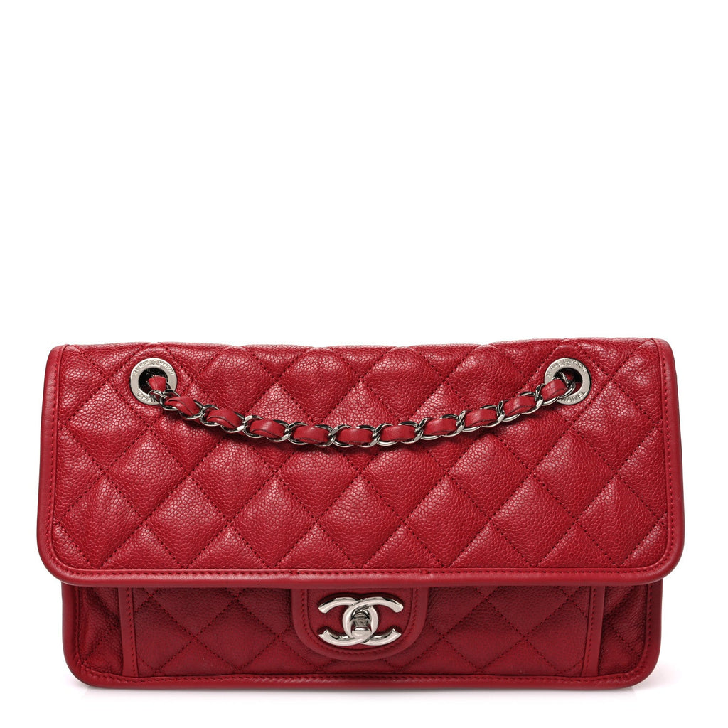 Caviar Quilted Medium French Riviera Flap Red