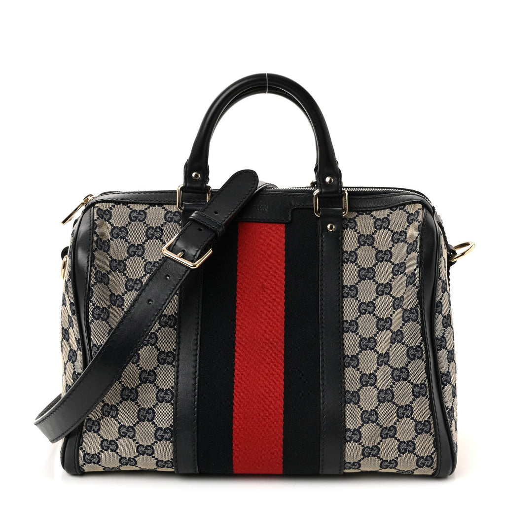 Monogram Selleria Calfskin Vintage Web Medium Boston Beige Blue