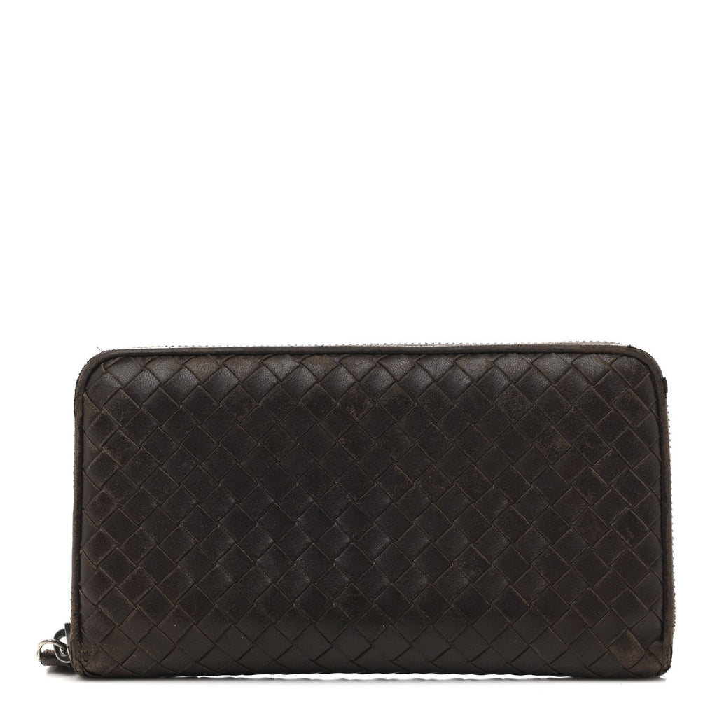 Nappa Intrecciato Zip Around Wallet Ebano