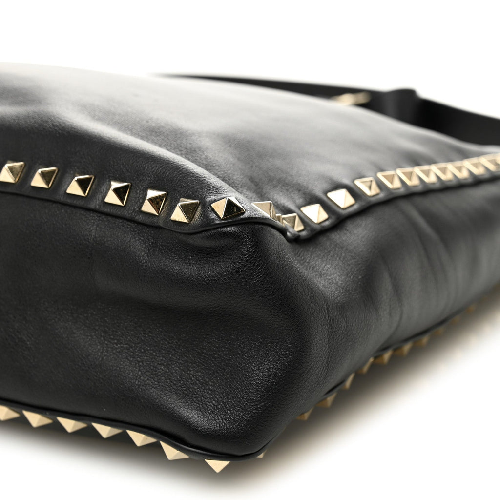 Vitello Calfskin Small Rockstud Flip-Lock Messenger Bag Black