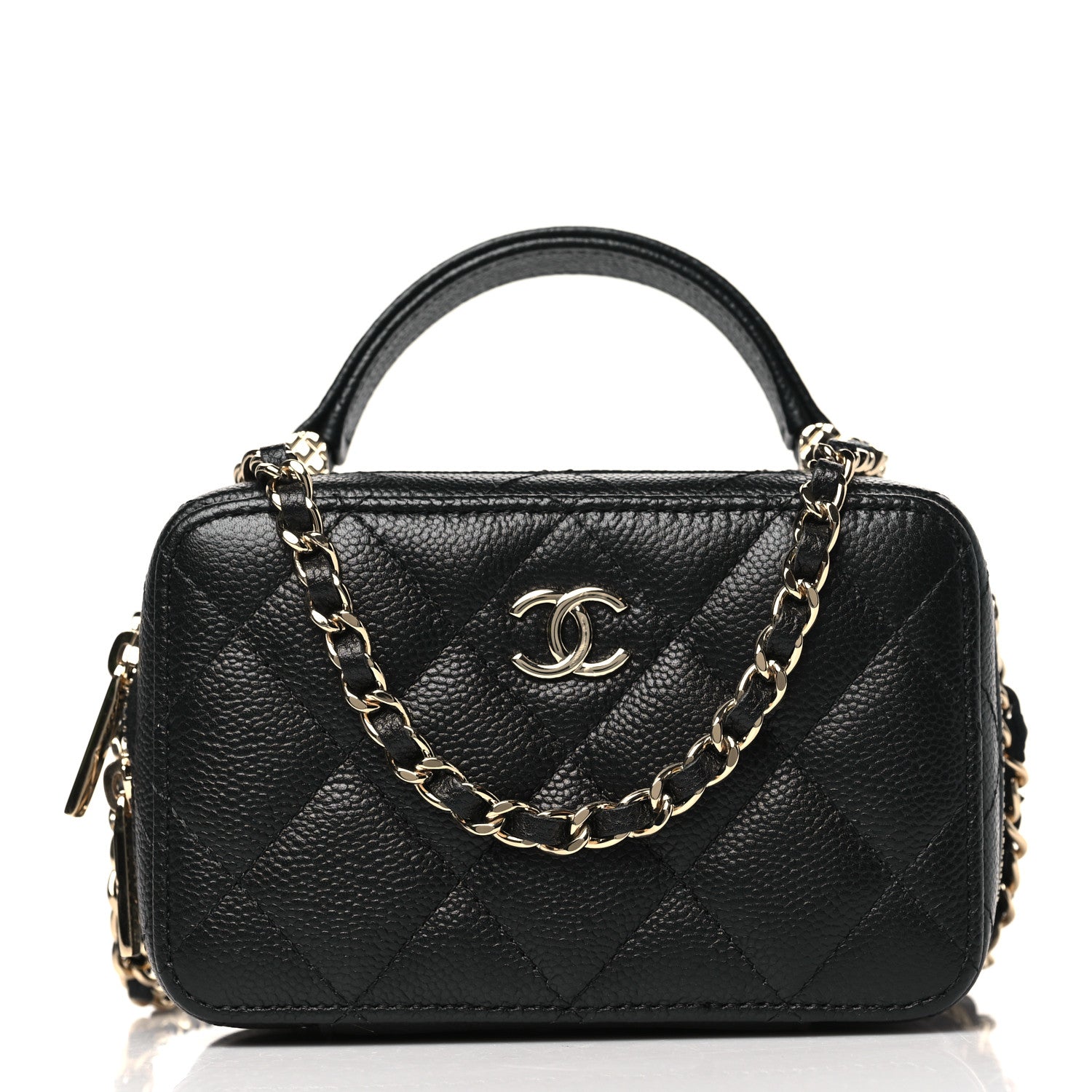 Caviar Quilted Small Top Handle Vanity Case Black