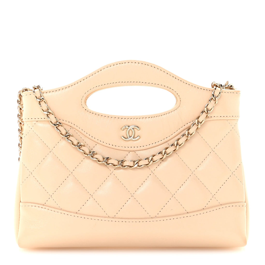 Shiny Crumpled Calfskin Quilted Nano 31 Shopping Bag Beige