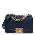 Caviar Quilted Small Boy Flap Dark Blue