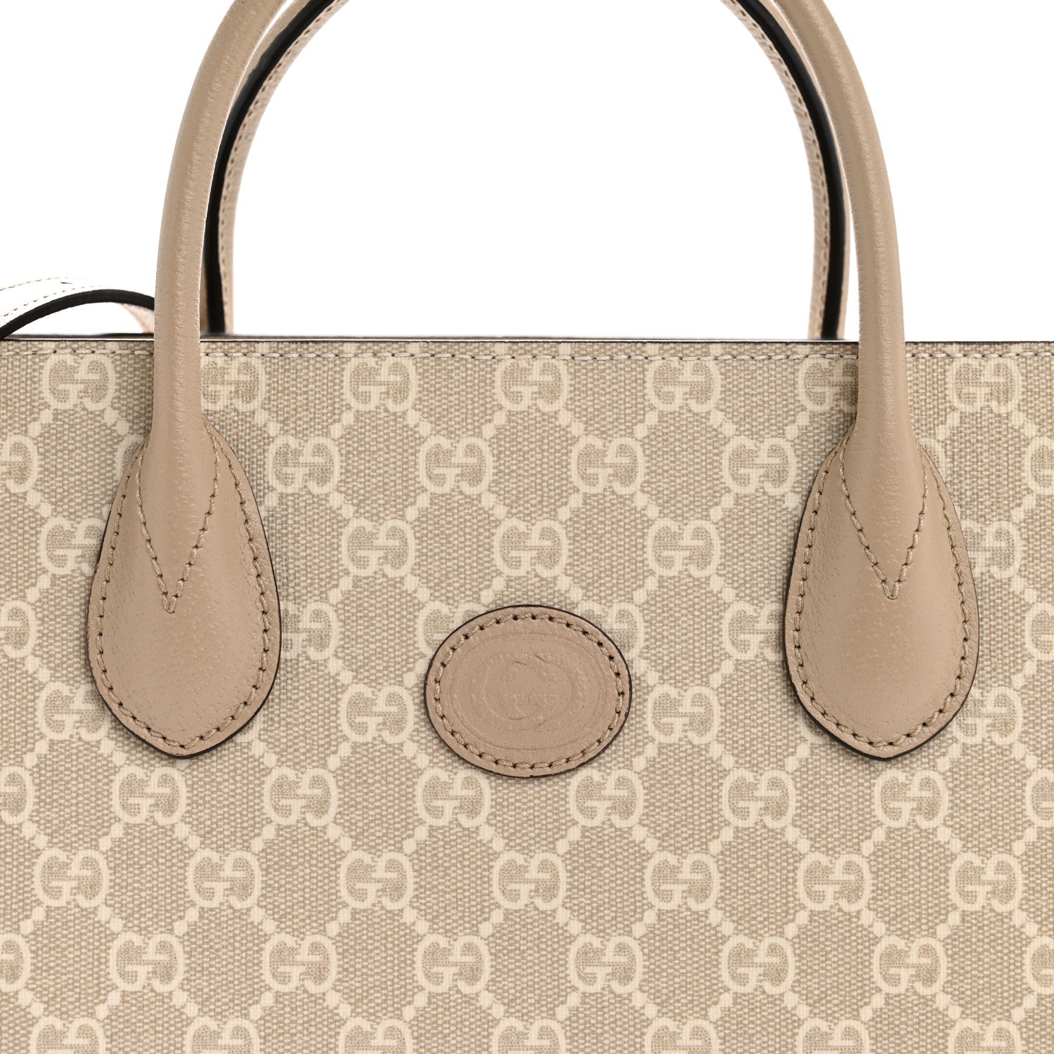 GG Supreme Monogram Textured Dollar Calfskin Small Retro Interlocking G Tote Bag Beige Mystic White Oatmeal