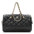 Caviar Quilted Barrel Clutch With Chain  Black