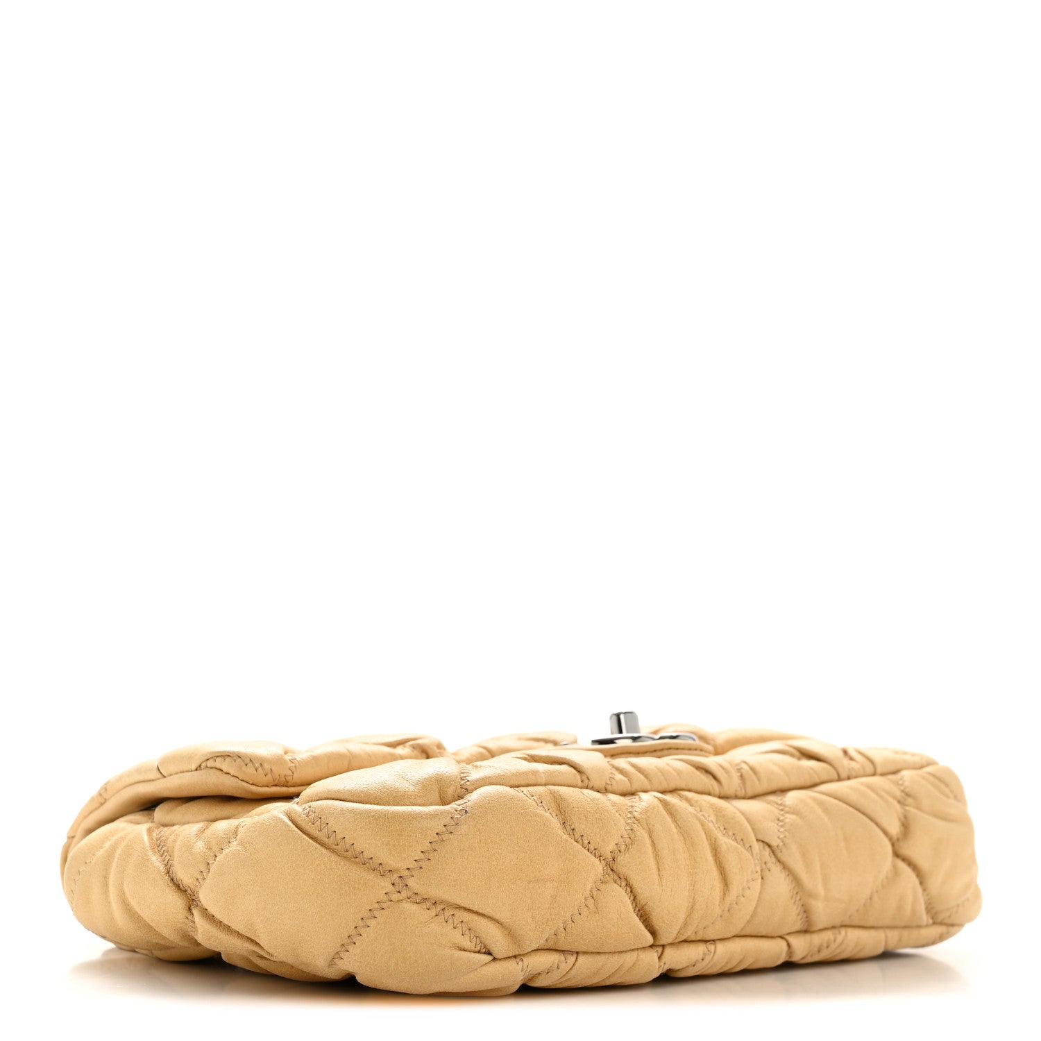 Calfskin Quilted Medium Bubble Quilt Flap Bag Beige