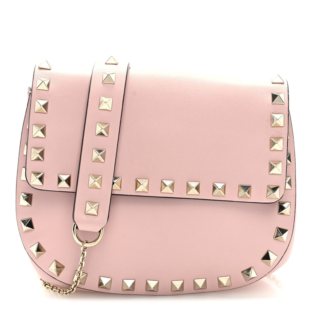 Vitello Rockstud Crossbody Saddle Bag Water Rose