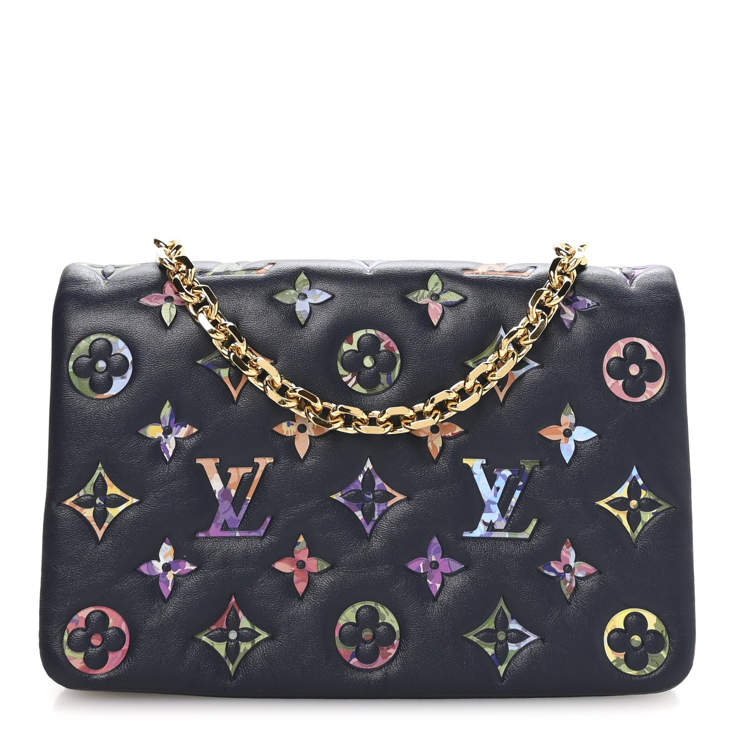 Lambskin Embossed Monogram LV Garden Pochette Coussin Navy