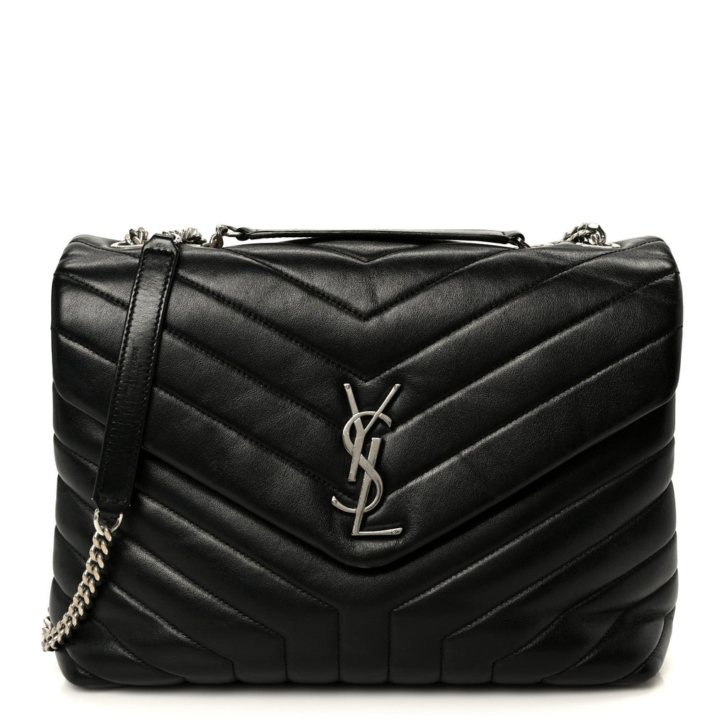 Calfskin Y Quilted Monogram Medium Loulou Chain Satchel Black