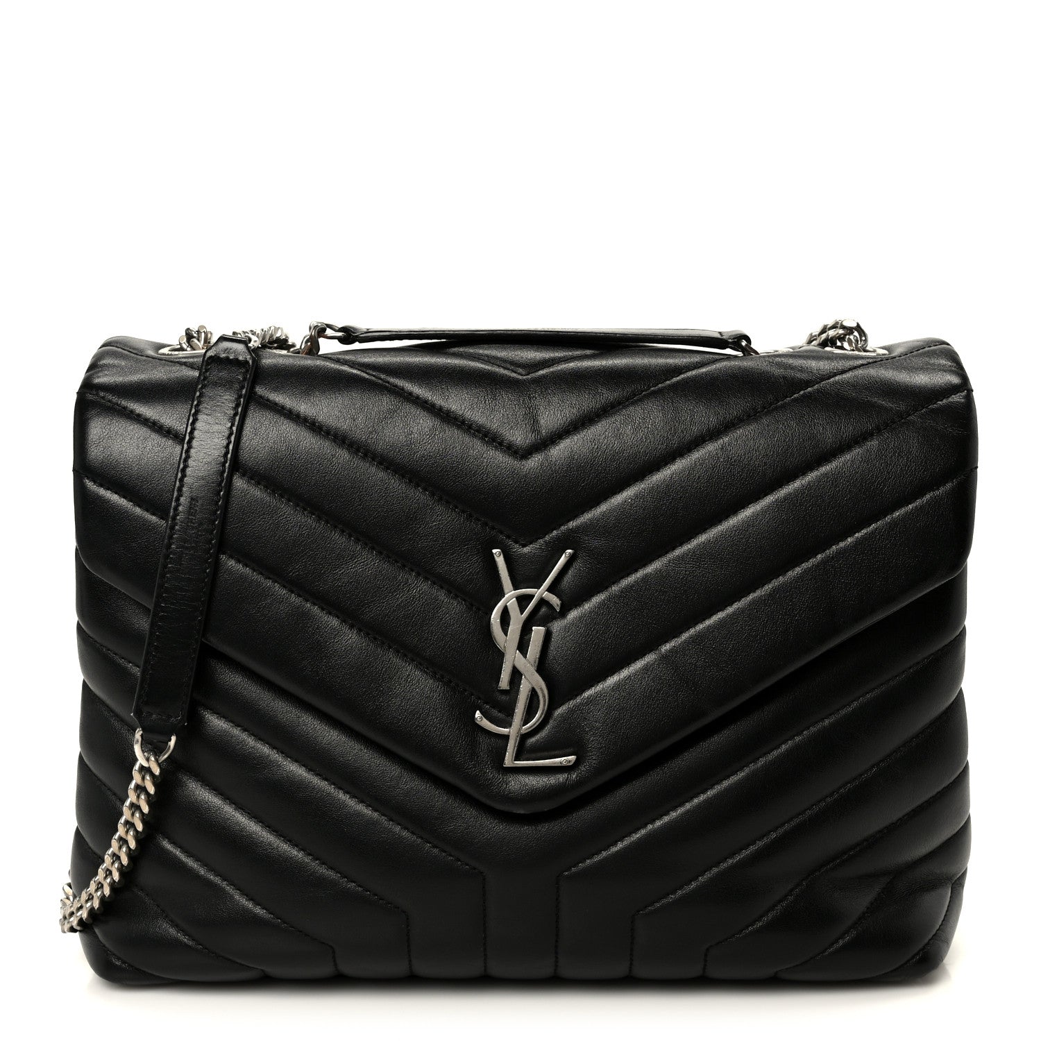 Calfskin Y Quilted Monogram Medium Loulou Chain Satchel Black