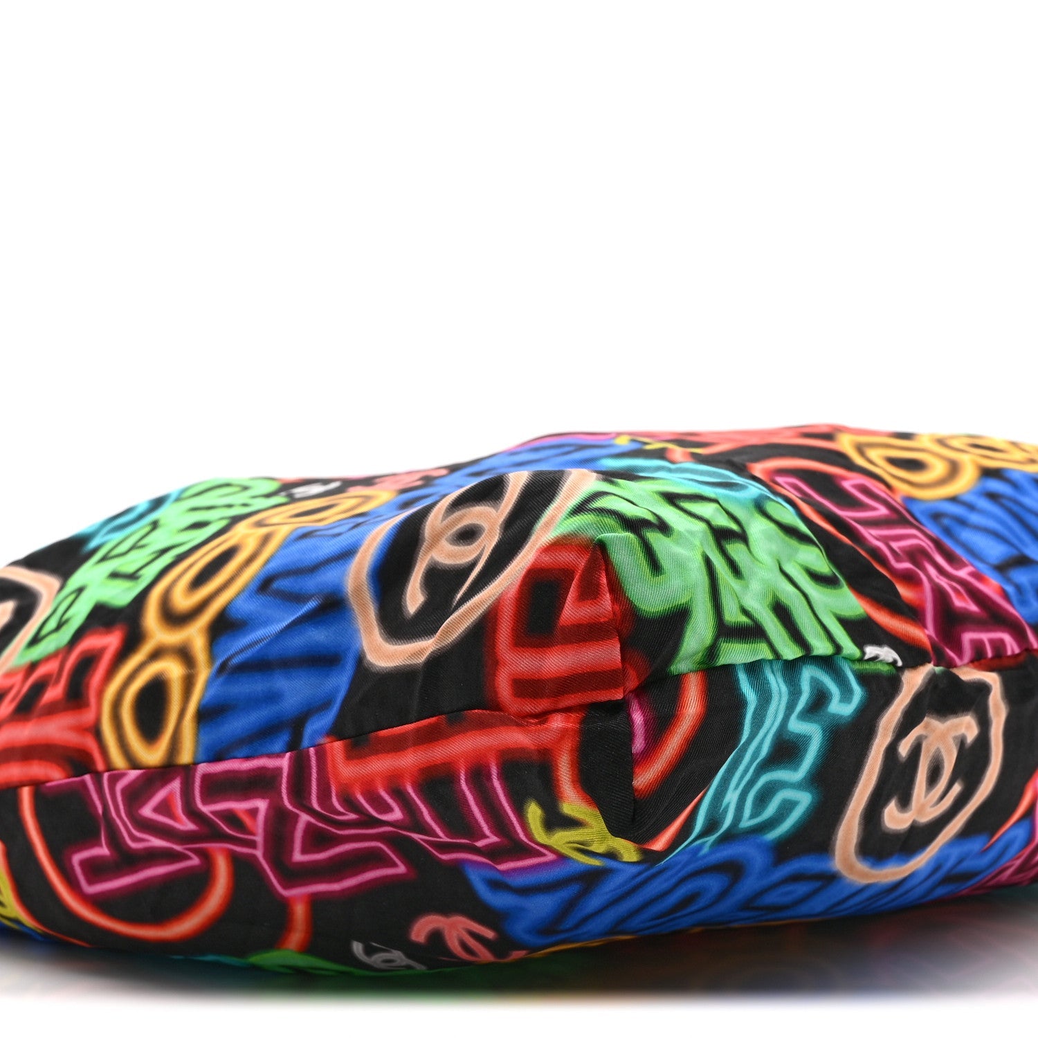 Caviar Fabric Graffiti Foldable Tote Bag With Chain Black Multicolor