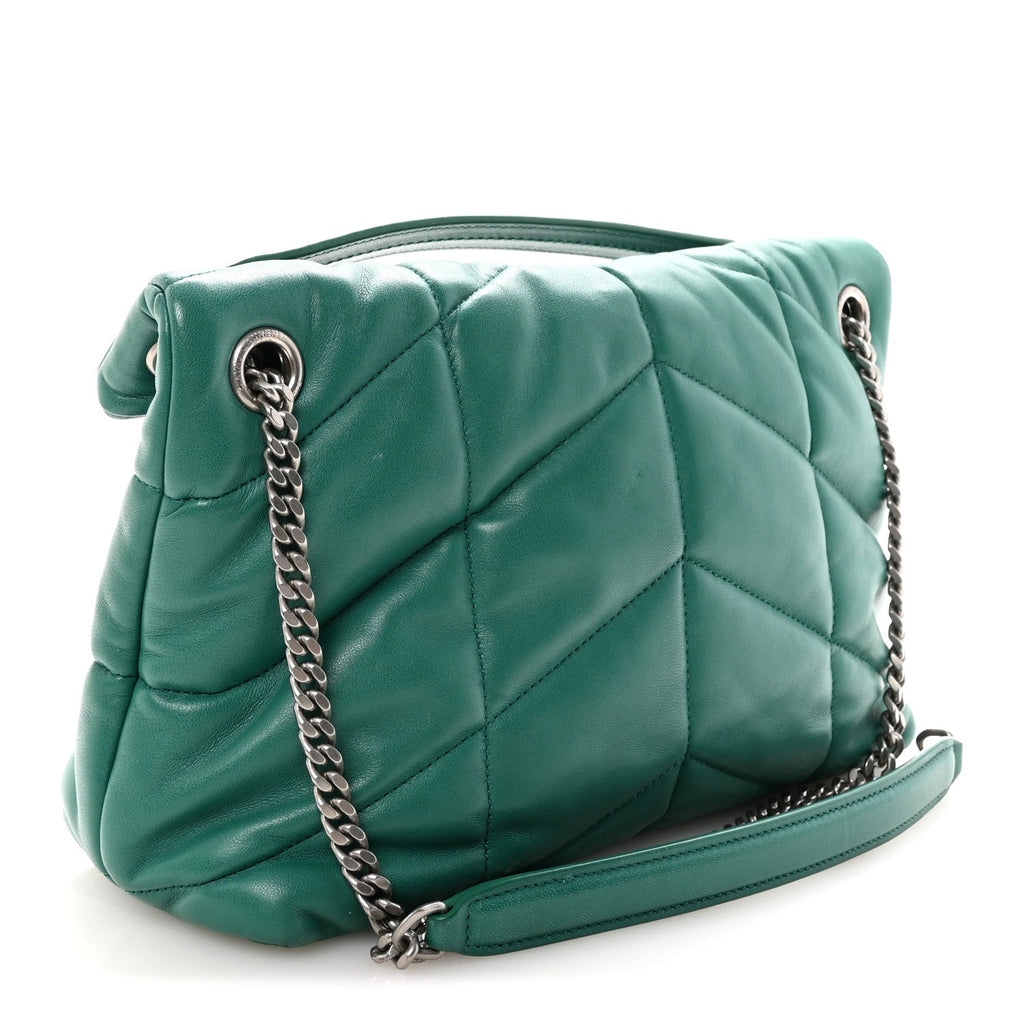 Lambskin Quilted Small Loulou Puffer Monogram Chain Satchel Green Field