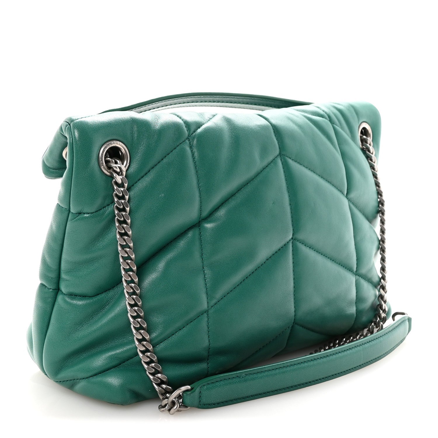 Lambskin Quilted Small Loulou Puffer Monogram Chain Satchel Green Field