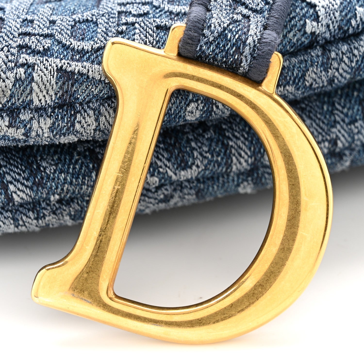 Oblique Embroidered Saddle Bag Denim Blue
