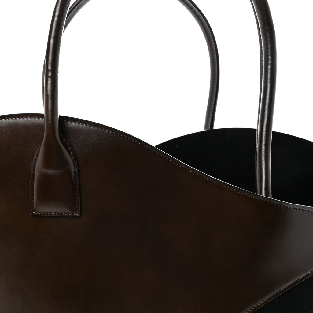 Calfskin Suede Cut Out Large Tote Brown Black