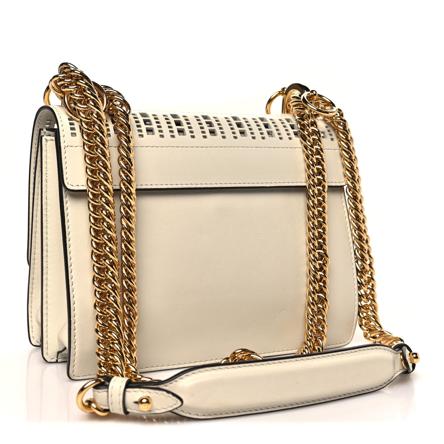 Vitello Grace Openwork Small Kan I Shoulder Bag White Ice