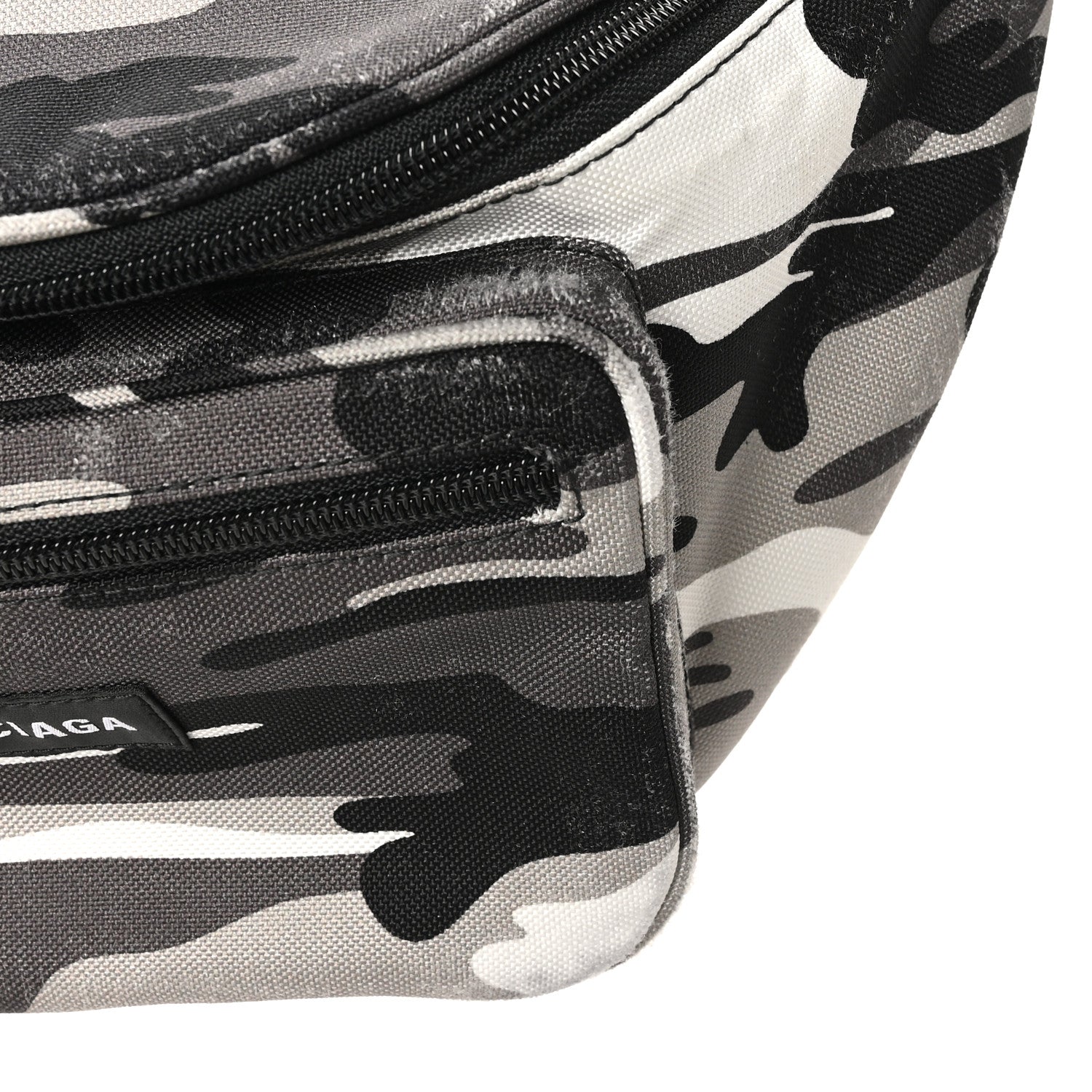 Distressed Nylon Canvas Camo Logo Explorer Beltpack Black White Gray