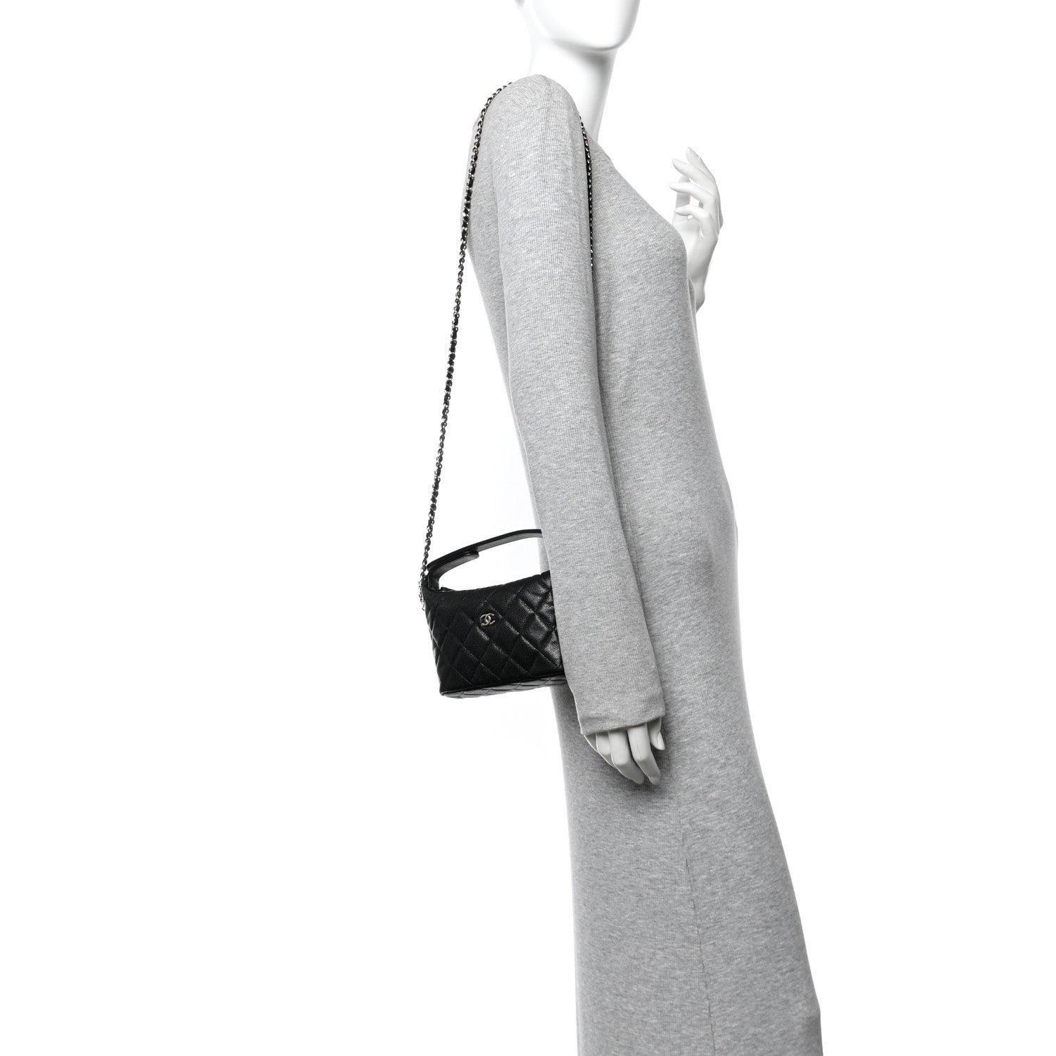 Caviar Quilted Hobo Clutch With Chain  Black