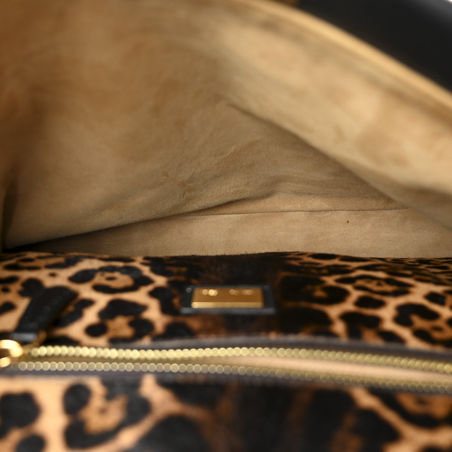 Calfskin Calf Hair Leopard Print Large Peekaboo Iconic Satchel Black