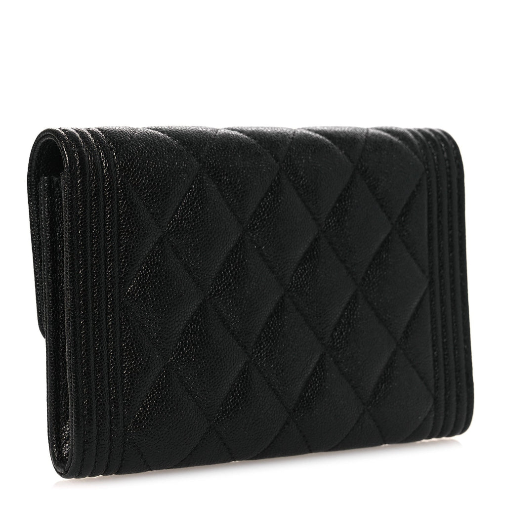 Caviar Quilted Medium Boy Flap Wallet Black