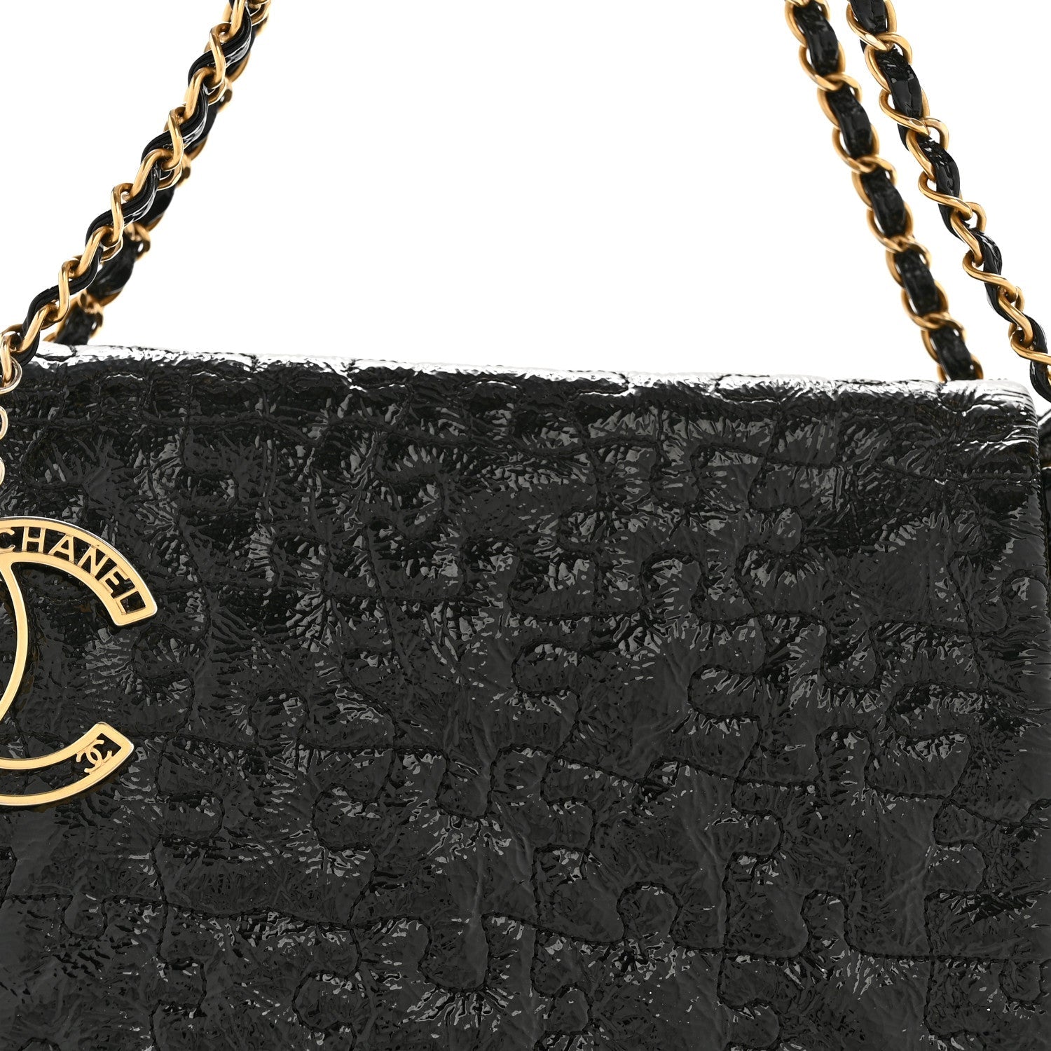 Patent Puzzle Accordion Flap Bag Black