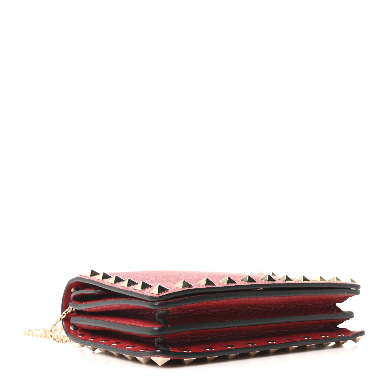 Pebbled Calfskin Rockstud Wallet on Chain Rouge Pur