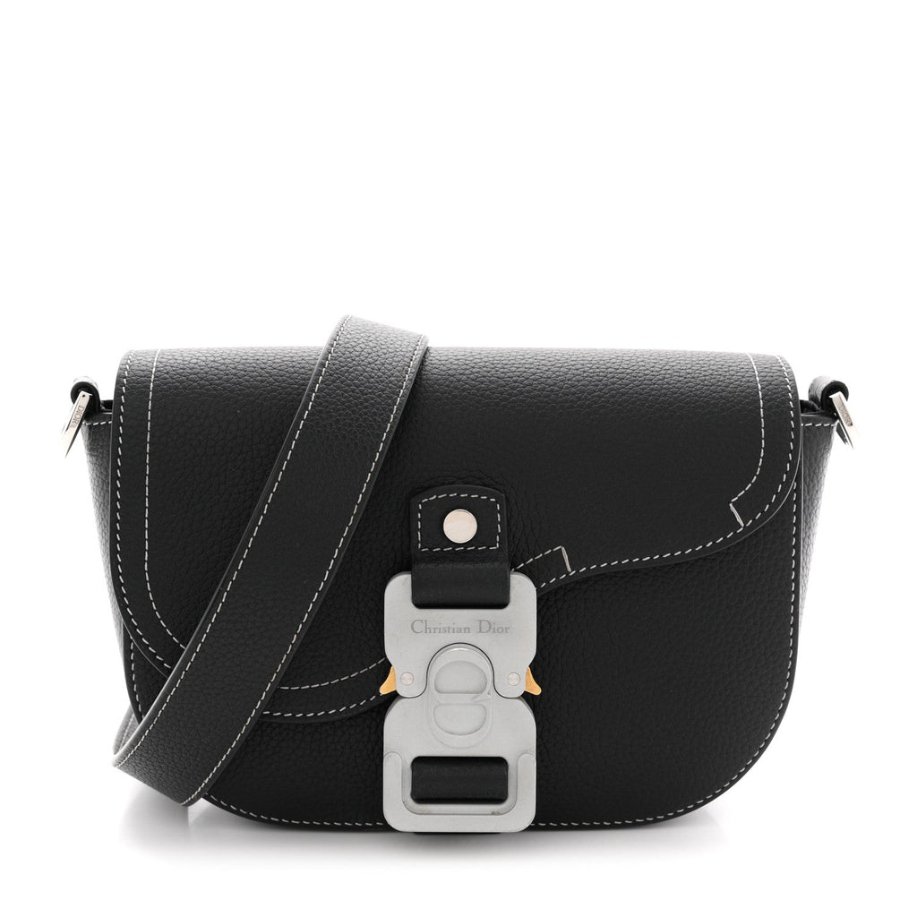 Grained Calfskin Saddle Messenger Bag With Strap Black