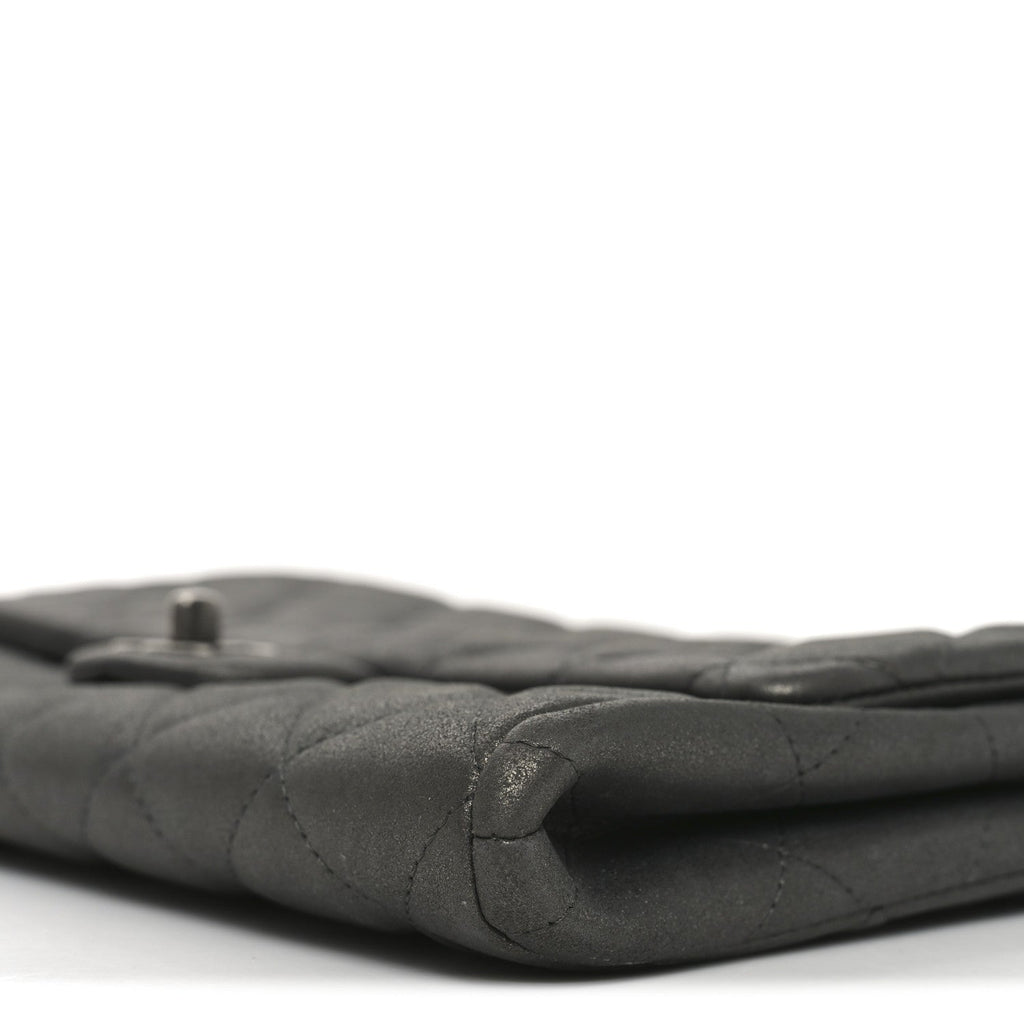 Metallic Lambskin Quilted Clutch With Chain Flap Dark Grey