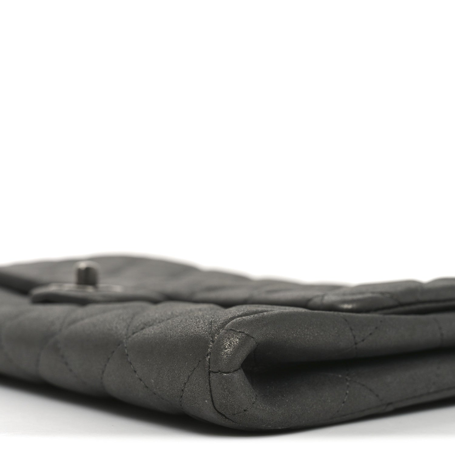 Metallic Lambskin Quilted Clutch With Chain Flap Dark Grey